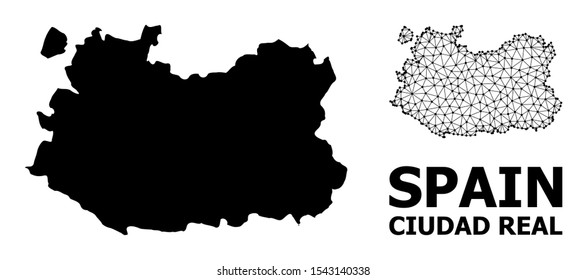 Solid and mesh vector map of Ciudad Real Province. Wire carcass 2D triangular mesh in vector EPS format, geographic templates for economical illustrations.