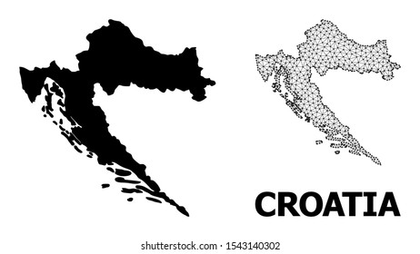 Solid and mesh vector map of Croatia. Linear frame 2D triangular mesh in eps vector format, geographic templates for economical illustrations. Illustrations are isolated on a white background.