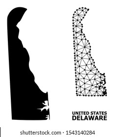 Solid and mesh vector map of Delaware State. Linear carcass 2D triangular mesh in vector format, geographic templates for economical illustrations. Illustrations are isolated on a white background.