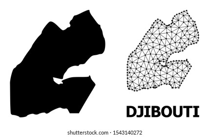 Solid and mesh vector map of Djibouti. Wire frame flat polygonal mesh in vector format, geographic models for political illustrations. Illustrations are isolated on a white background.