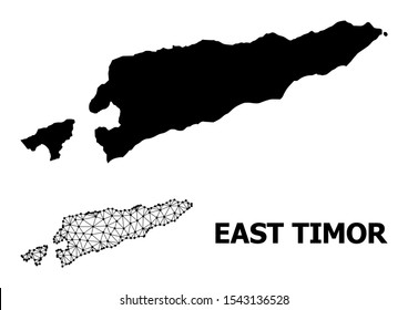 Solid and mesh vector map of East Timor. Linear carcass flat triangular network in vector EPS format, geographic templates for economical illustrations.