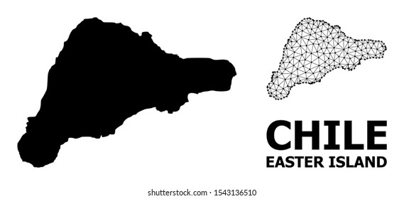 Solid and mesh vector map of Easter Island. Wire frame 2D triangular mesh in eps vector format, geographic templates for economical illustrations. Illustrations are isolated on a white background.