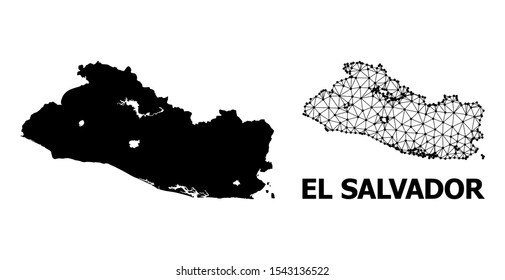 Solid and mesh vector map of El Salvador. Linear carcass 2D polygonal mesh in vector format, geographic templates for economical illustrations. Illustrations are isolated on a white background.