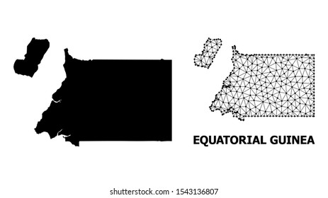 Solid and mesh vector map of Equatorial Guinea. Linear carcass flat triangular network in vector EPS format, geographic templates for economics illustrations.