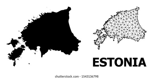 Solid and mesh vector map of Estonia. Linear frame flat polygonal mesh in eps vector format, geographic templates for economical illustrations. Illustrations are isolated on a white background.