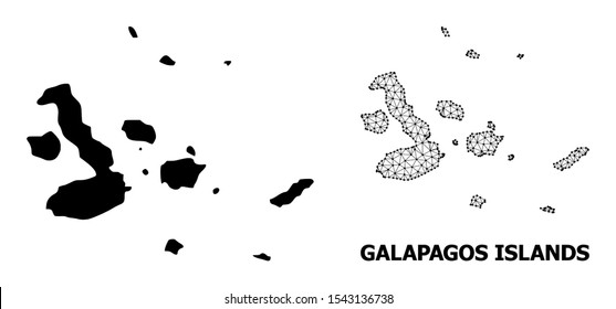 Solid and mesh vector map of Galapagos Islands. Wire frame 2D polygonal mesh in vector EPS format, geographic templates for educational illustrations. Illustrations are isolated on a white background.