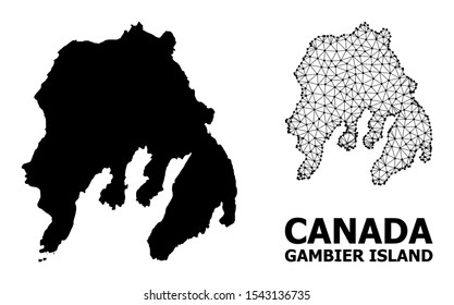 Solid and mesh vector map of Gambier Island. Wire carcass flat triangular mesh in vector format, geographic templates for economics illustrations. Illustrations are isolated on a white background.
