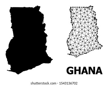 Solid and mesh vector map of Ghana. Wire frame flat triangular mesh in eps vector format, geographic models for economical concepts. Illustrations are isolated on a white background.