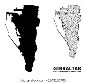 Solid and mesh vector map of Gibraltar. Linear carcass 2D polygonal mesh in eps vector format, geographic templates for political illustrations. Illustrations are isolated on a white background.