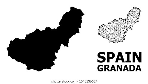 Solid and mesh vector map of Granada Province. Linear frame flat polygonal mesh in eps vector format, geographic templates for political purposes. Illustrations are isolated on a white background.