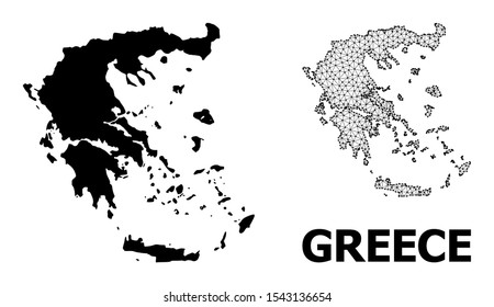 Solid and mesh vector map of Greece. Wire frame flat triangular mesh in eps vector format, geographic models for patriotic illustrations. Illustrations are isolated on a white background.