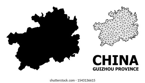 Solid and mesh vector map of Guizhou Province. Linear carcass flat polygonal mesh in eps vector format, geographic templates for economical illustrations.