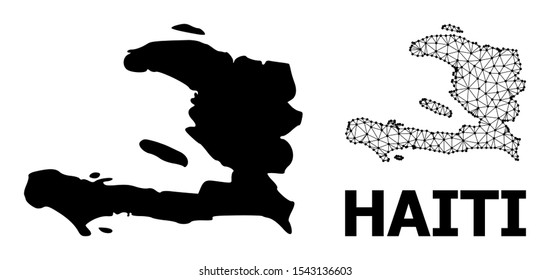 Solid and mesh vector map of Haiti. Wire frame flat polygonal network in eps vector format, geographic templates for political illustrations. Illustrations are isolated on a white background.