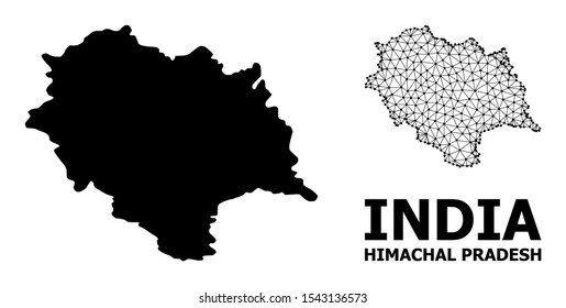 Solid and mesh vector map of Himachal Pradesh State. Linear frame flat polygonal mesh in vector EPS format, geographic templates for patriotic illustrations.