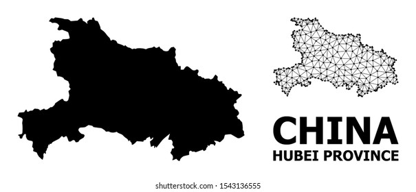 Solid and mesh vector map of Hubei Province. Linear frame 2D triangular network in vector EPS format, geographic templates for economics illustrations.