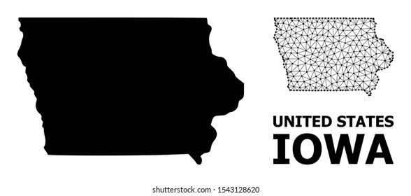 Solid and mesh vector map of Iowa State. Wire frame 2D polygonal mesh in vector EPS format, geographic models for political designs. Illustrations are isolated on a white background.