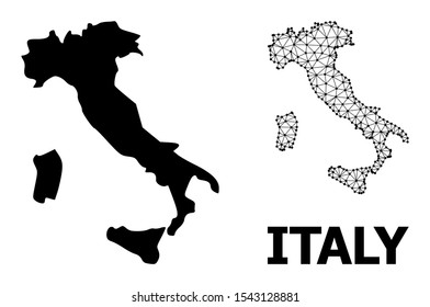 Solid and mesh vector map of Italy. Wire frame 2D polygonal mesh in vector EPS format, geographic models for political concepts. Illustrations are isolated on a white background.