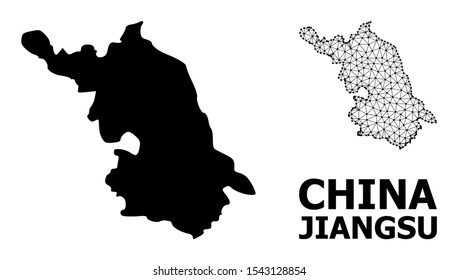 Solid and mesh vector Map of Jiangsu Province. Linear frame 2D triangular mesh in vector format, geographic templates for patriotic posters. Illustrations are isolated on a white background.