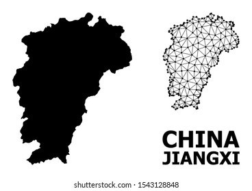Solid and mesh vector Map of Jiangxi Province. Wire carcass flat polygonal mesh in vector format, geographic templates for economics posters. Illustrations are isolated on a white background.