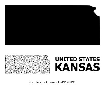 Solid and mesh vector map of Kansas State. Wire carcass flat polygonal network in vector EPS format, geographic templates for economics illustrations. Illustrations are isolated on a white background.