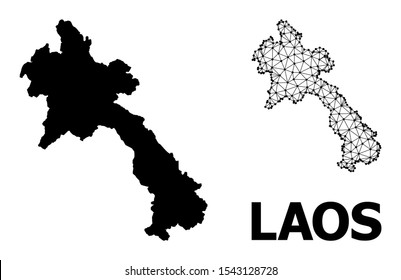 Solid and mesh vector map of Laos. Linear frame 2D triangular mesh in eps vector format, geographic models for political illustrations. Illustrations are isolated on a white background.
