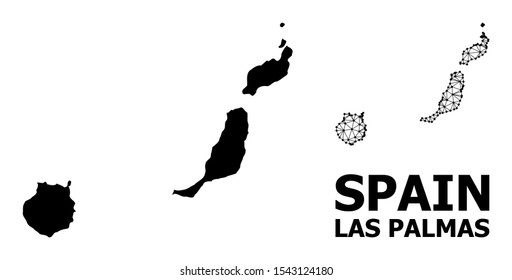 Solid and mesh vector map of Las Palmas Province. Linear frame 2D triangular mesh in vector EPS format, geographic templates for economics illustrations.