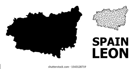 Solid and mesh vector map of Leon Province. Linear frame flat polygonal mesh in eps vector format, geographic templates for economics posters. Illustrations are isolated on a white background.