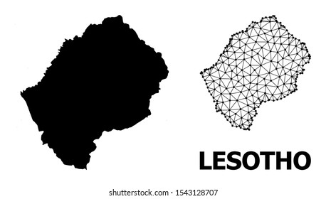 Solid and mesh vector map of Lesotho. Wire carcass flat triangular mesh in vector format, geographic models for economics illustrations. Illustrations are isolated on a white background.