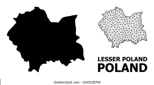 Solid and mesh vector map of Lesser Poland Province. Wire carcass 2D polygonal mesh in eps vector format, geographic templates for economical concepts.