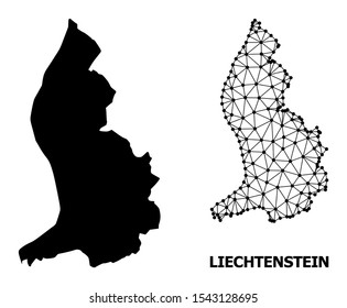 Solid and mesh vector map of Liechtenstein. Linear carcass 2D triangular mesh in eps vector format, geographic models for economics illustrations. Illustrations are isolated on a white background.