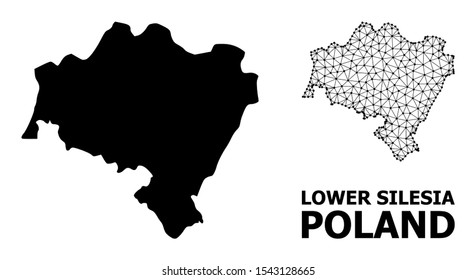 Solid and mesh vector map of Lower Silesia Province. Linear frame flat triangular network in vector EPS format, geographic templates for economics illustrations.