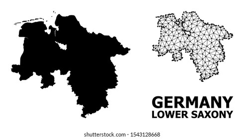 Solid and mesh vector map of Lower Saxony State. Wire frame flat polygonal mesh in eps vector format, geographic templates for political illustrations.
