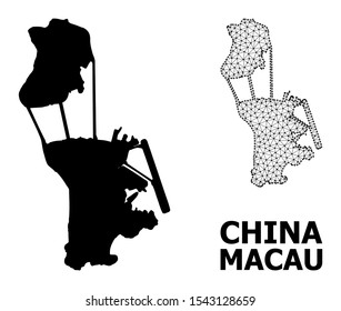 Solid and mesh vector map of Macau. Wire carcass 2D triangular mesh in vector EPS format, geographic models for educational illustrations. Illustrations are isolated on a white background.