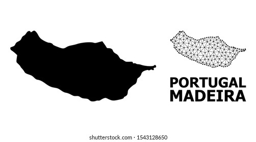 Solid and mesh vector map of Madeira Island. Linear frame flat polygonal mesh in vector format, geographic models for patriotic illustrations. Illustrations are isolated on a white background.