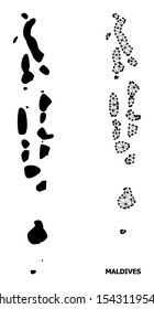 Solid and mesh vector map of Maldives. Wire frame flat polygonal mesh in vector format, geographic templates for economics illustrations. Illustrations are isolated on a white background.