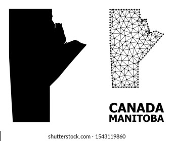 Solid and mesh vector map of Manitoba Province. Linear carcass 2D triangular mesh in eps vector format, geographic templates for economical concepts. Illustrations are isolated on a white background.