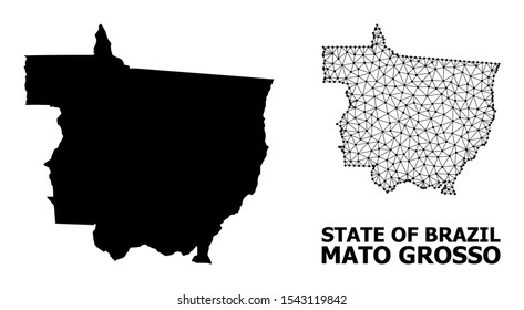 Solid and mesh vector map of Mato Grosso State. Linear carcass flat triangular mesh in vector format, geographic templates for educational illustrations.