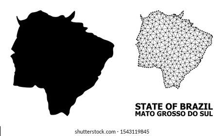 Solid and mesh vector map of Mato Grosso do Sul State. Linear frame 2D polygonal mesh in eps vector format, geographic models for economics concepts. Illustrations are isolated on a white background.