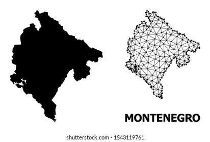 Solid and mesh vector map of Montenegro. Linear frame 2D triangular mesh in vector EPS format, geographic models for political illustrations. Illustrations are isolated on a white background.