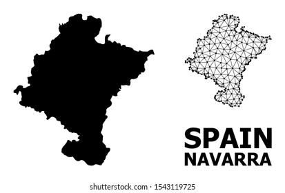 Solid and mesh vector map of Navarra Province. Linear frame flat polygonal mesh in eps vector format, geographic models for political illustrations. Illustrations are isolated on a white background.