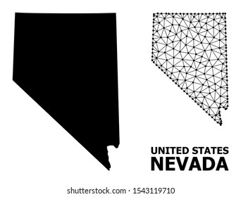 Solid and mesh vector map of Nevada State. Linear carcass 2D triangular mesh in vector EPS format, geographic templates for economics designs. Illustrations are isolated on a white background.