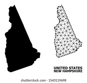Solid and mesh vector map of New Hampshire State. Wire frame 2D polygonal mesh in eps vector format, geographic templates for political illustrations. Illustrations are isolated on a white background.