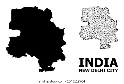 Solid and mesh vector map of New Delhi City. Linear frame 2D triangular mesh in eps vector format, geographic templates for patriotic illustrations. Illustrations are isolated on a white background.