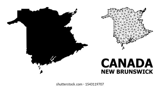 Solid and mesh vector map of New Brunswick Province. Linear carcass 2D polygonal mesh in eps vector format, geographic templates for educational illustrations.
