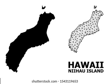 Solid and mesh vector map of Niihau Island. Wire carcass flat triangular mesh in vector EPS format, geographic templates for patriotic illustrations. Illustrations are isolated on a white background.