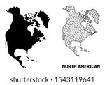 Solid and mesh vector map of North America. Linear carcass 2D polygonal mesh in vector format, geographic templates for patriotic illustrations. Illustrations are isolated on a white background.