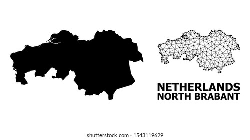 Solid and mesh vector map of North Brabant Province. Linear frame 2D polygonal mesh in vector EPS format, geographic models for educational illustrations.