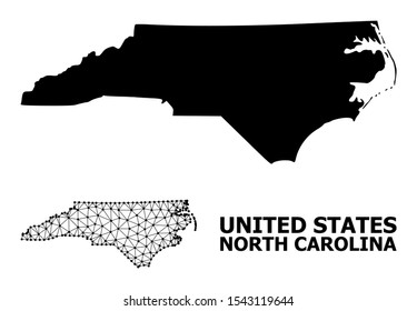 Solid and mesh vector map of North Carolina State. Wire frame 2D triangular mesh in vector format, geographic models for patriotic illustrations. Illustrations are isolated on a white background.