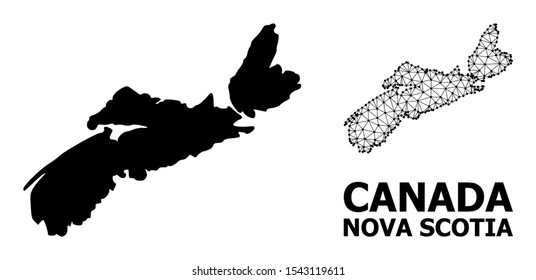 Solid and mesh vector map of Nova Scotia Province. Wire frame 2D polygonal mesh in vector EPS format, geographic templates for economical illustrations.