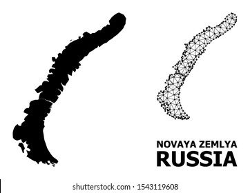 Solid and mesh vector map of Novaya Zemlya Islands. Linear carcass flat triangular mesh in eps vector format, geographic templates for educational illustrations.